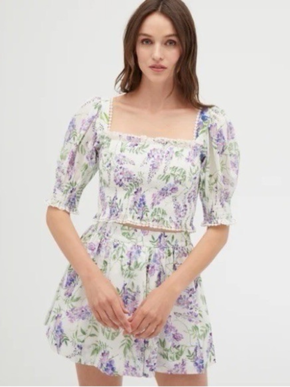 Hill House Matching Set in XS

Benson Skirt in Wisteria 
Zoe Crop Top